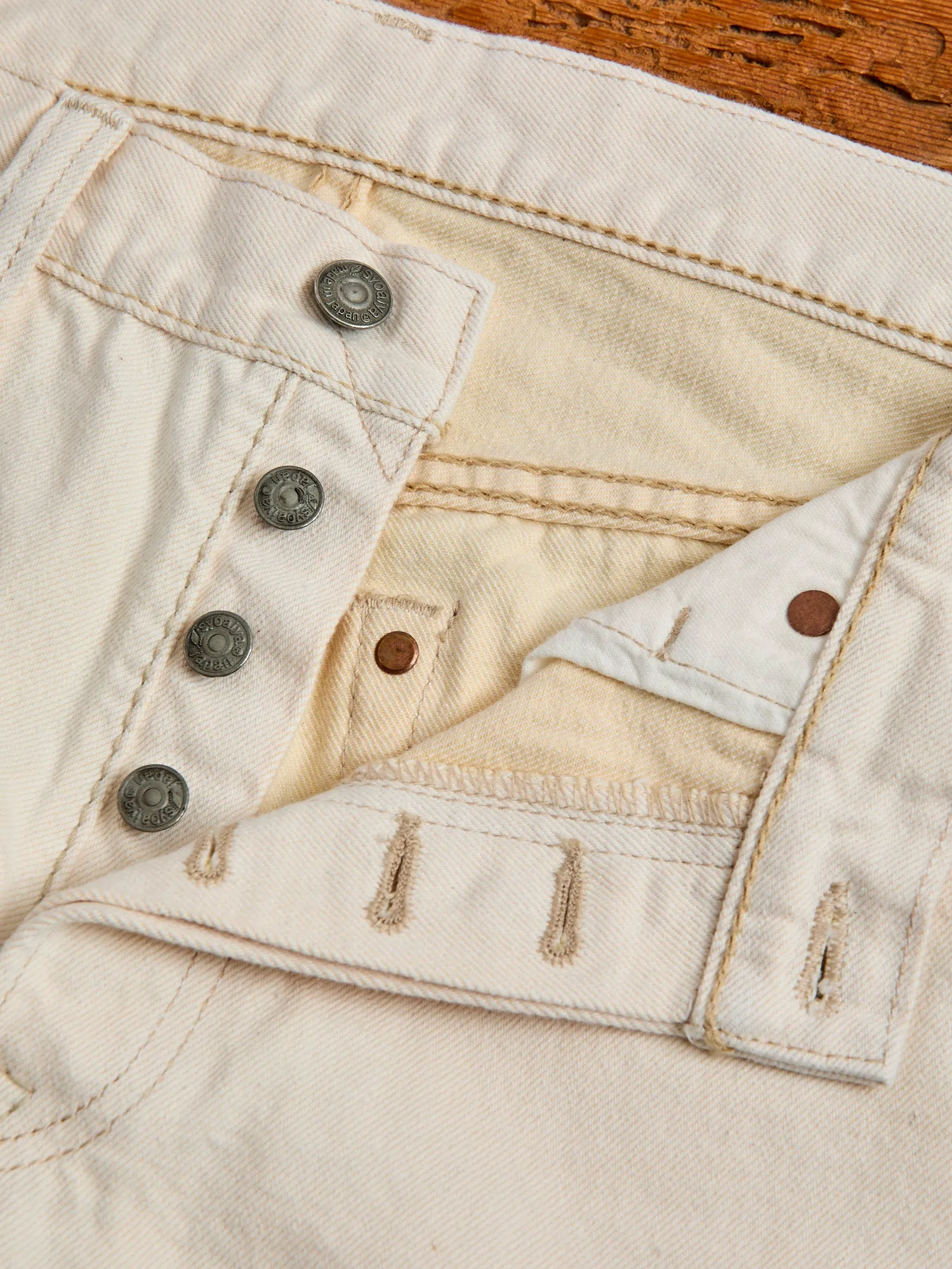 1172-2 "Ecru Beige" 14oz Rinsed Selvedge Denim - Relaxed Tapered Fit