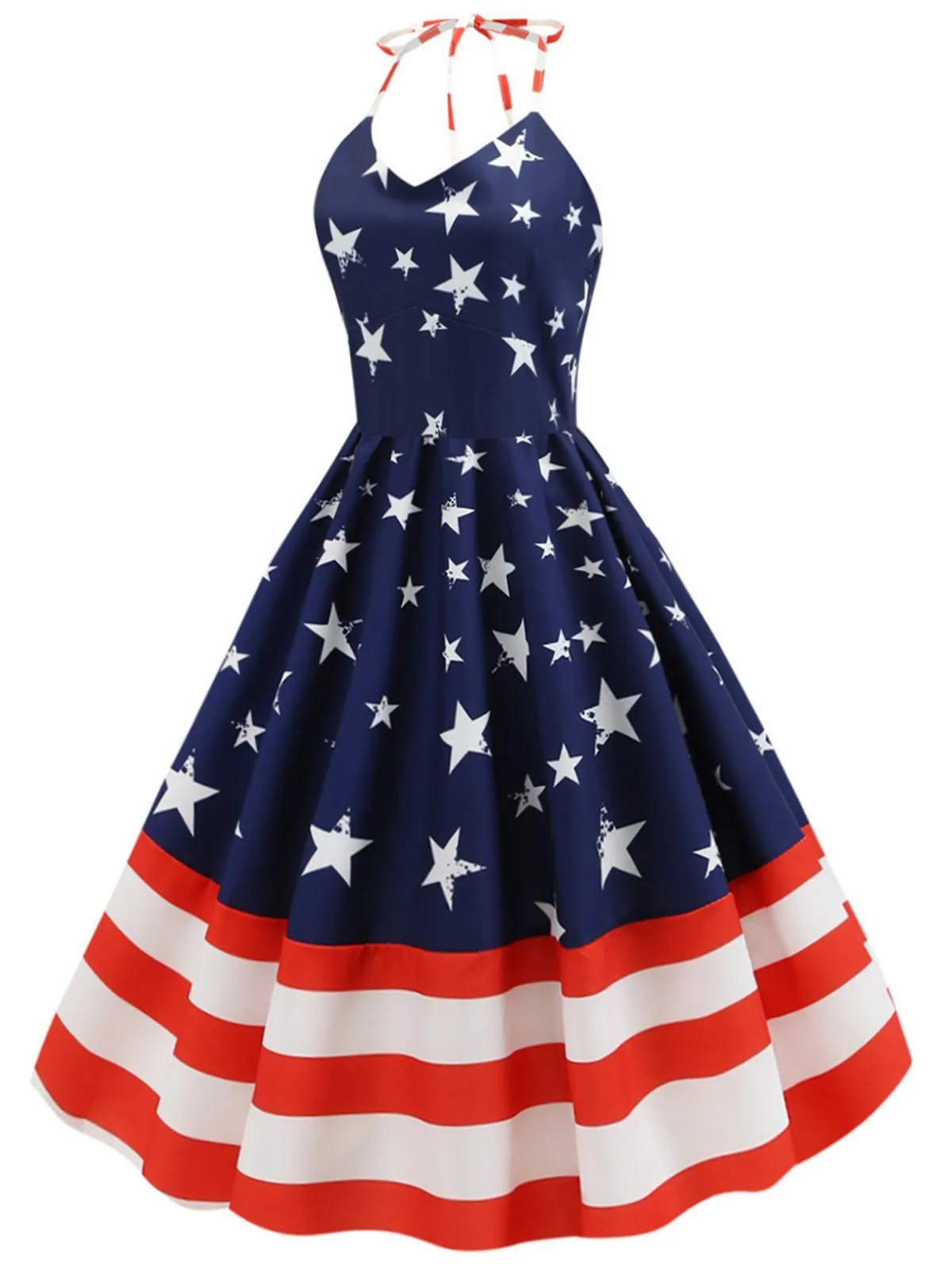 1950s American Flag Stars Stripe Halter Dress