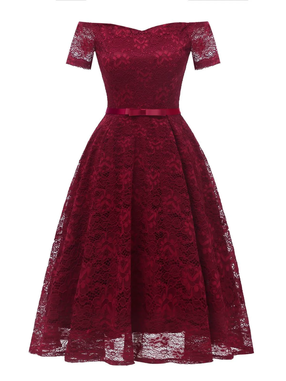 1950s Floral Lace Off Shoulder Dress
