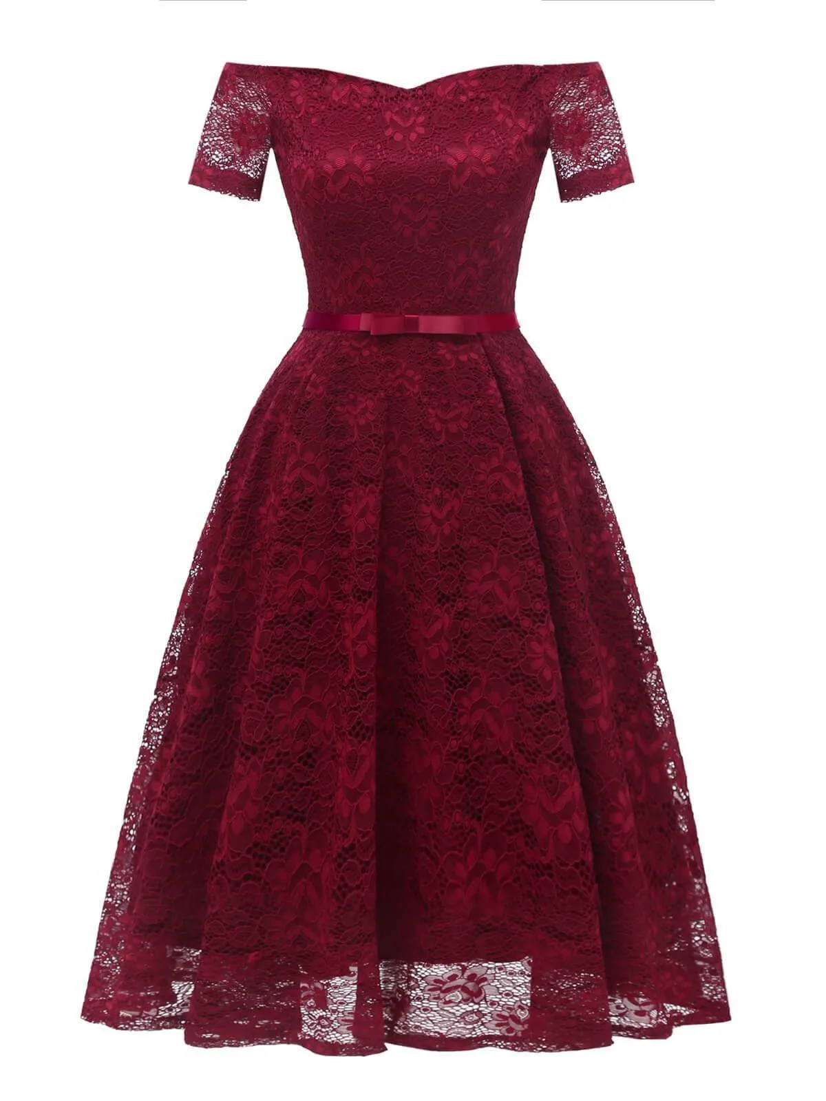 1950s Floral Lace Off Shoulder Dress