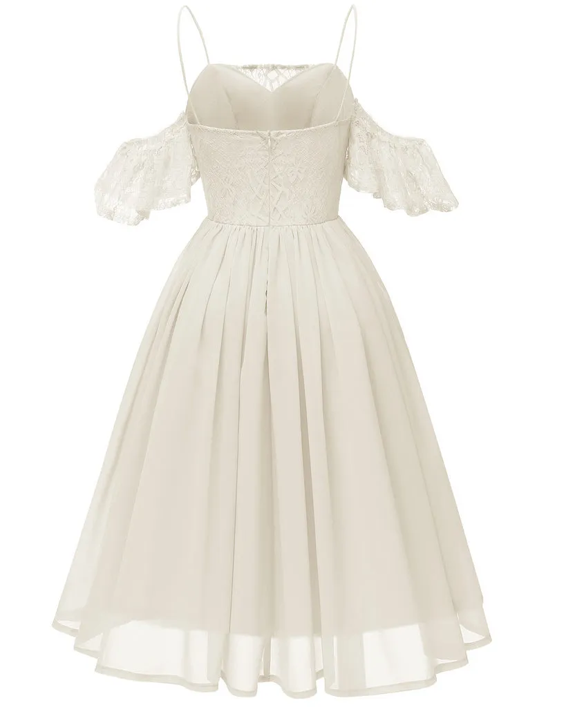 1950s Lace Cold Shoulder Strap Dress