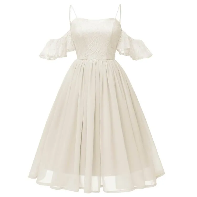 1950s Lace Cold Shoulder Strap Dress