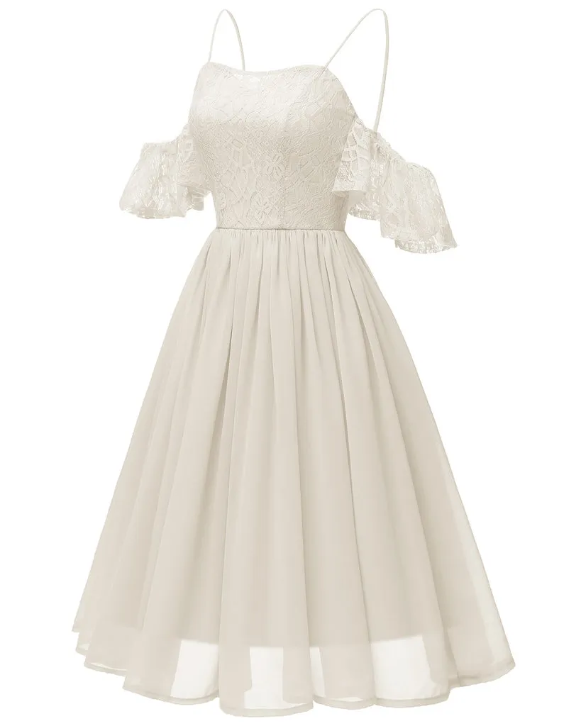 1950s Lace Cold Shoulder Strap Dress