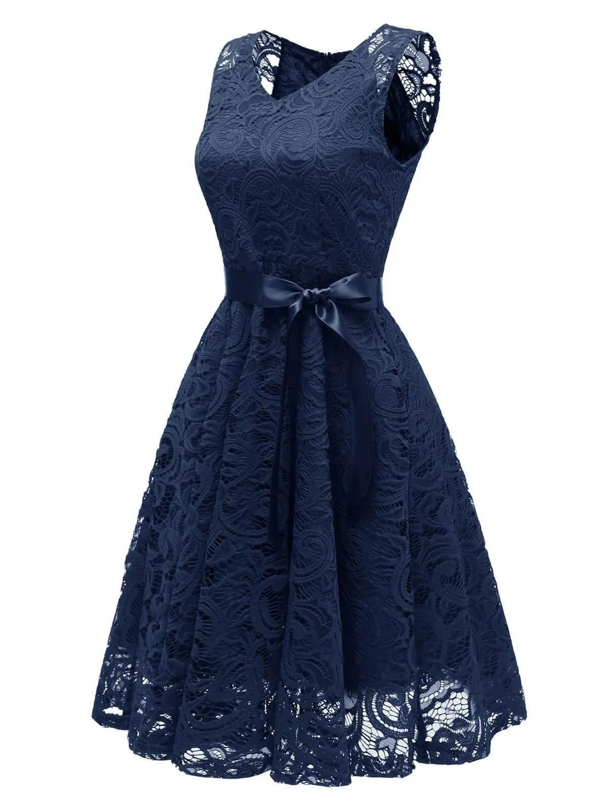 1950s Lace Floral Bow Dress