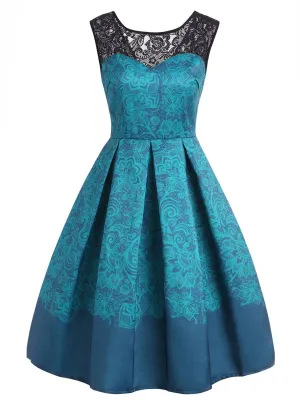 1950s Lace Floral Print Swing Dress