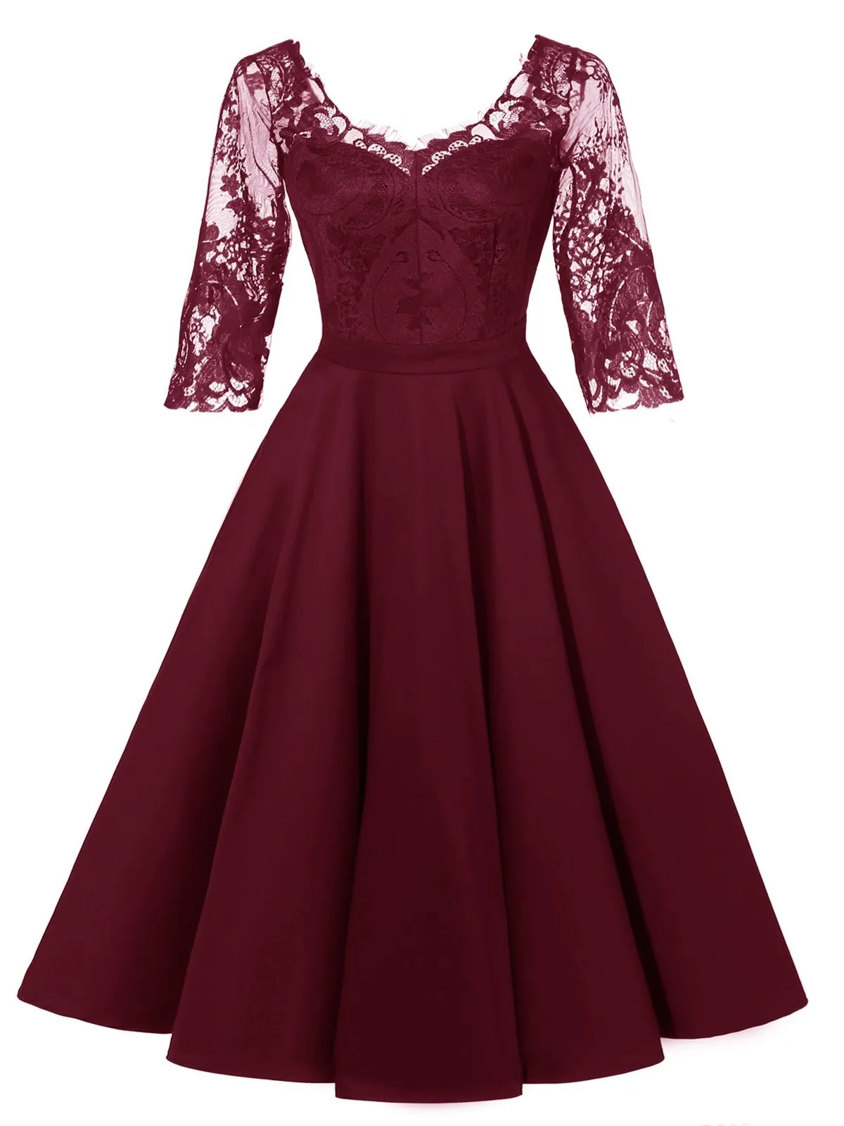 1950s Lace Half Sleeve Swing Dress