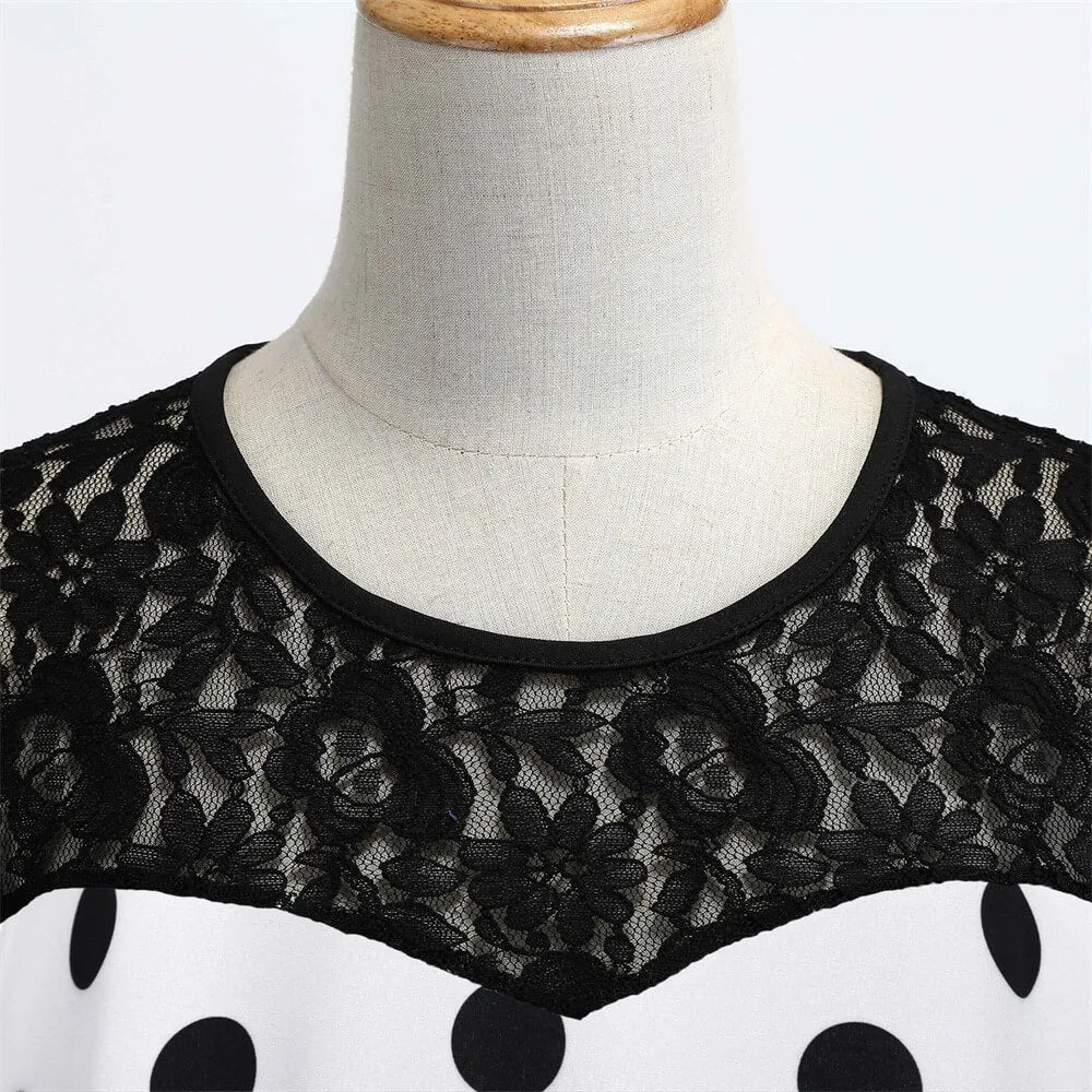1950s Lace Polka Dot Belted Dress