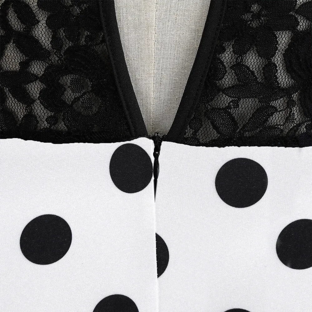 1950s Lace Polka Dot Belted Dress