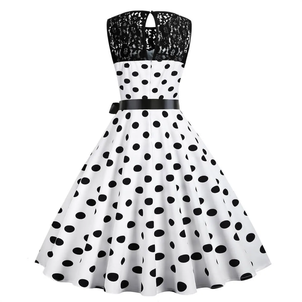 1950s Lace Polka Dot Belted Dress
