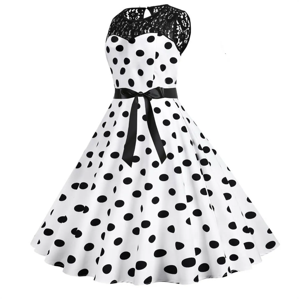 1950s Lace Polka Dot Belted Dress