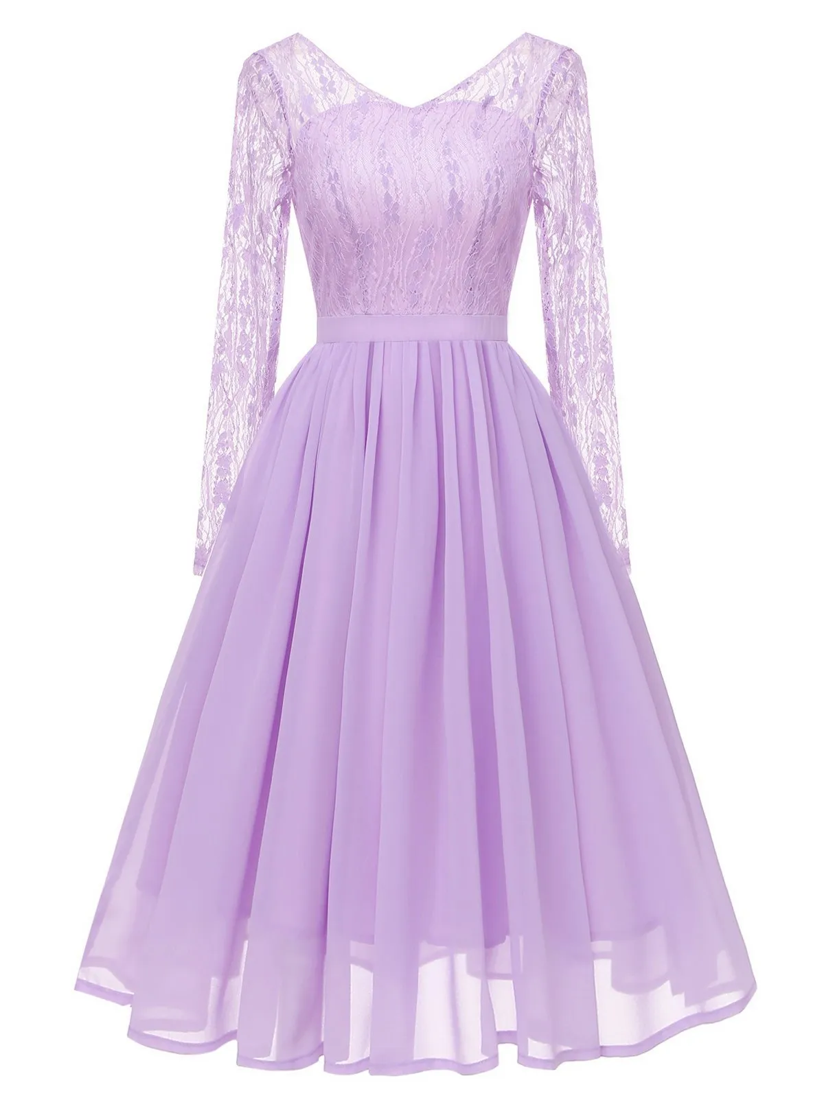1950s Long Sleeve Chiffon Lace Dress