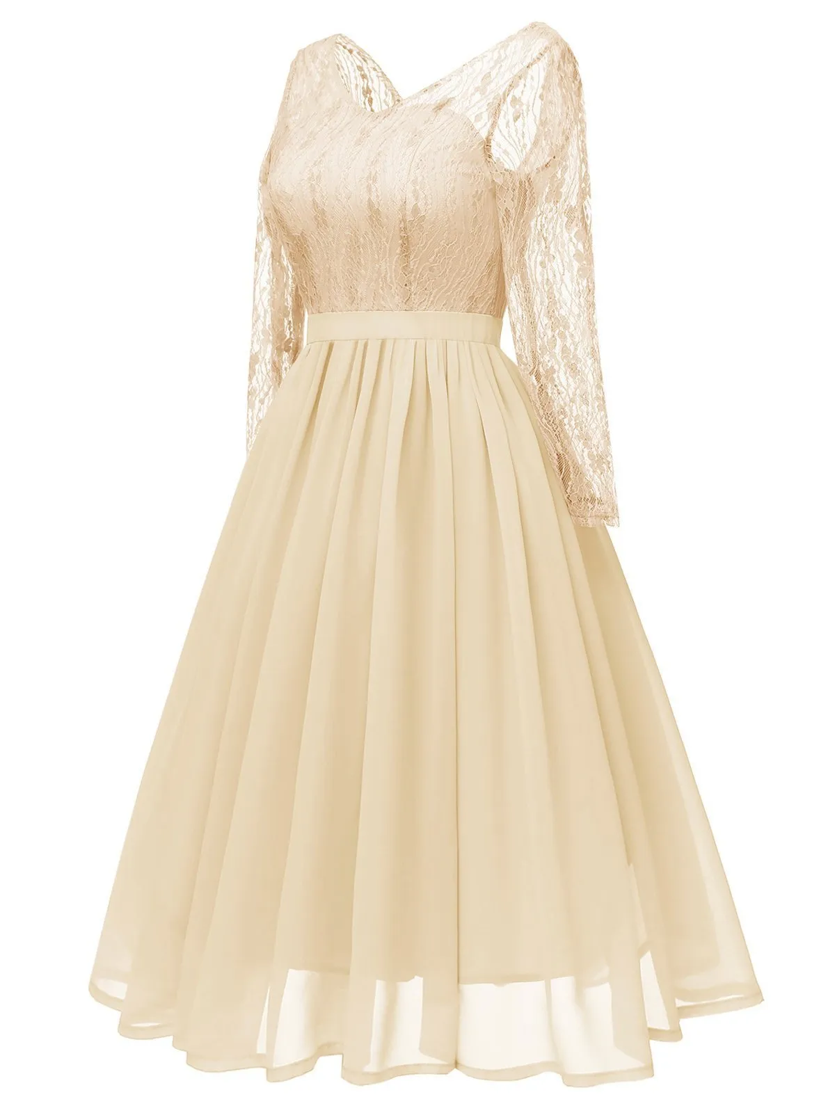 1950s Long Sleeve Chiffon Lace Dress