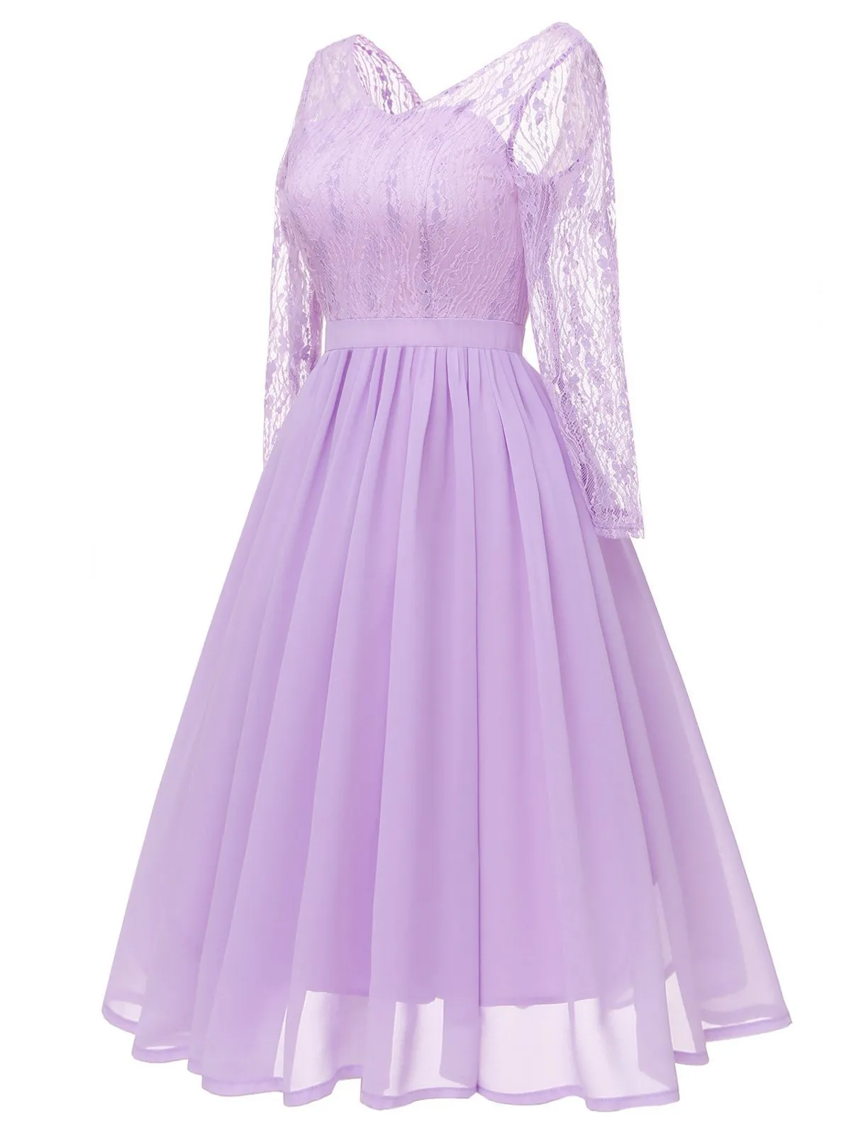 1950s Long Sleeve Chiffon Lace Dress