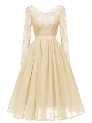 1950s Long Sleeve Chiffon Lace Dress