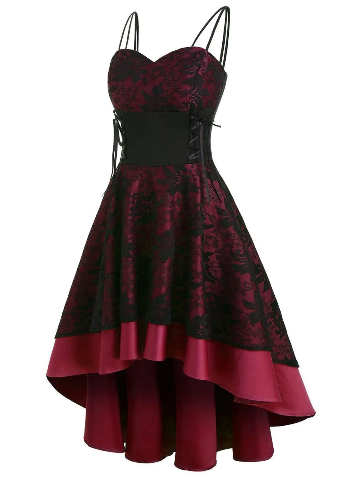 1950s Patchwork High Low Hem Strap Dress
