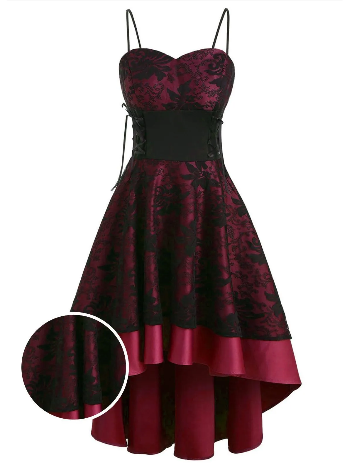 1950s Patchwork High Low Hem Strap Dress