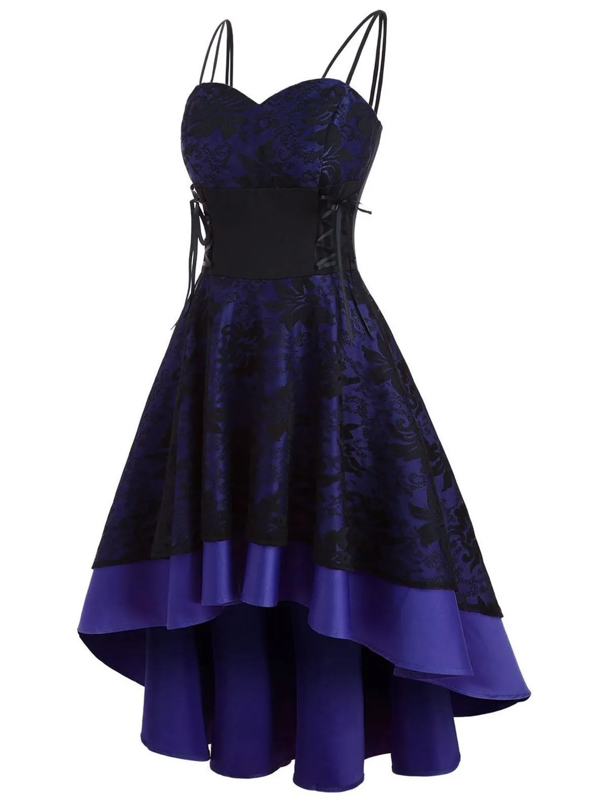 1950s Patchwork High Low Hem Strap Dress