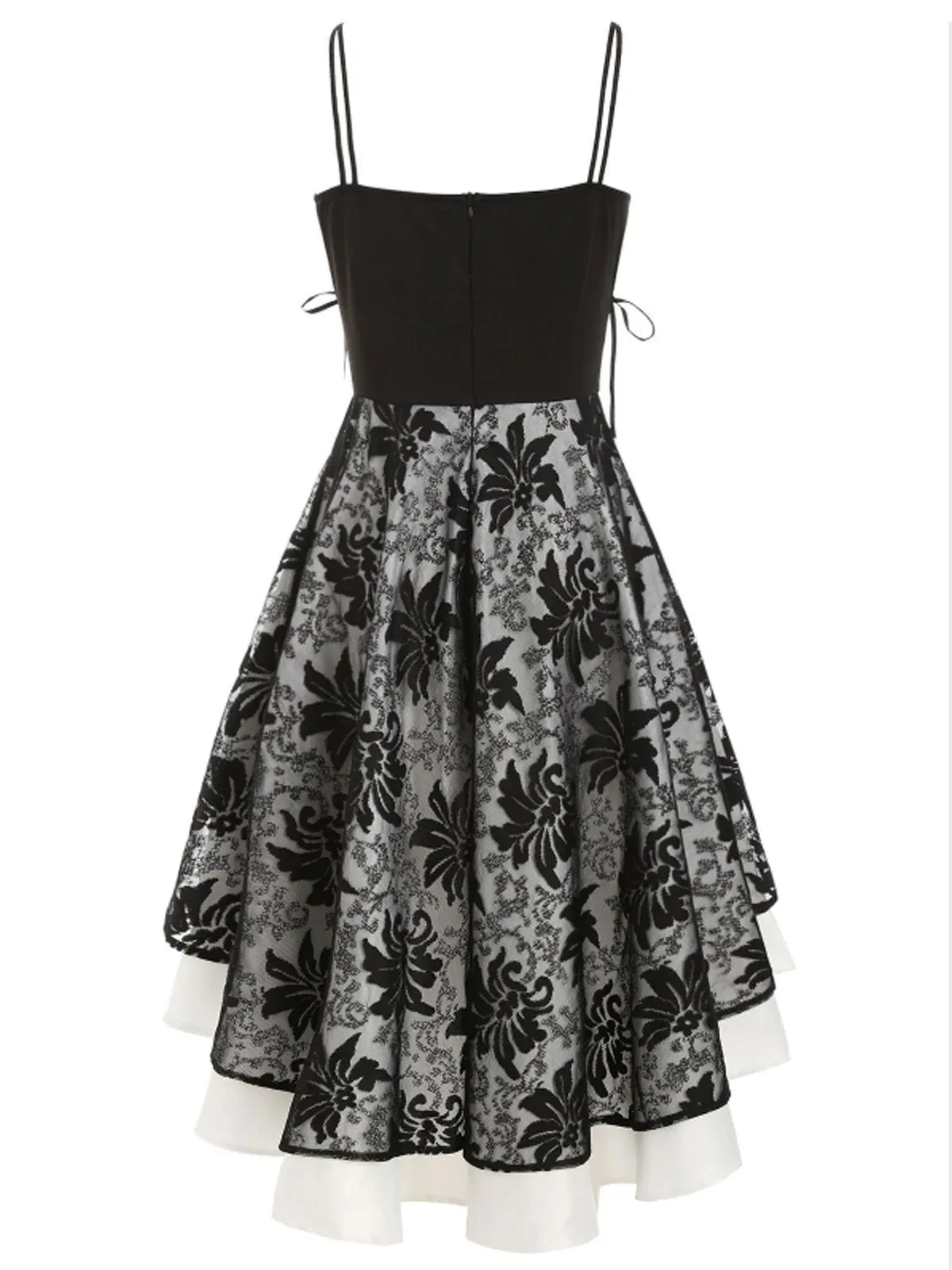 1950s Patchwork High Low Hem Strap Dress