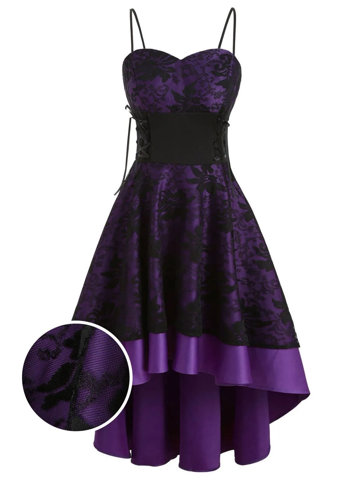 1950s Patchwork High Low Hem Strap Dress