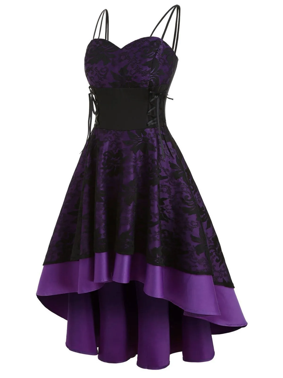 1950s Patchwork High Low Hem Strap Dress