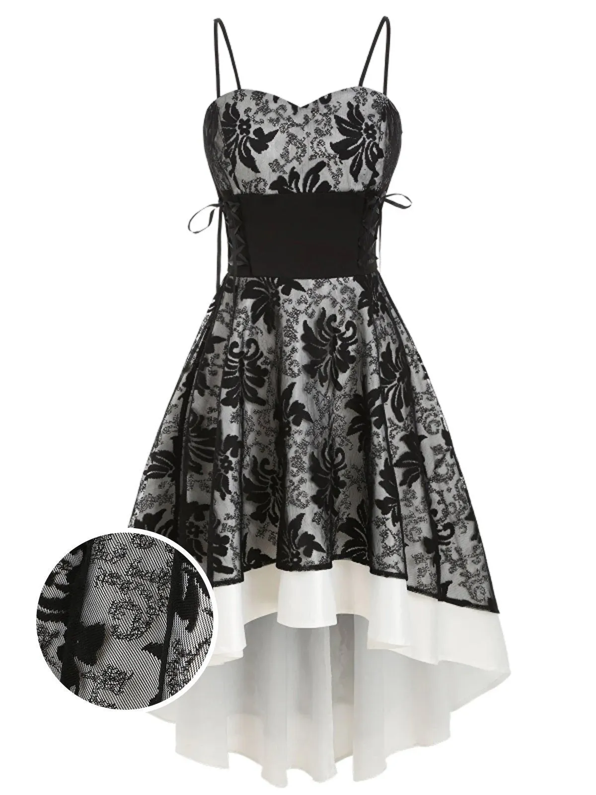 1950s Patchwork High Low Hem Strap Dress