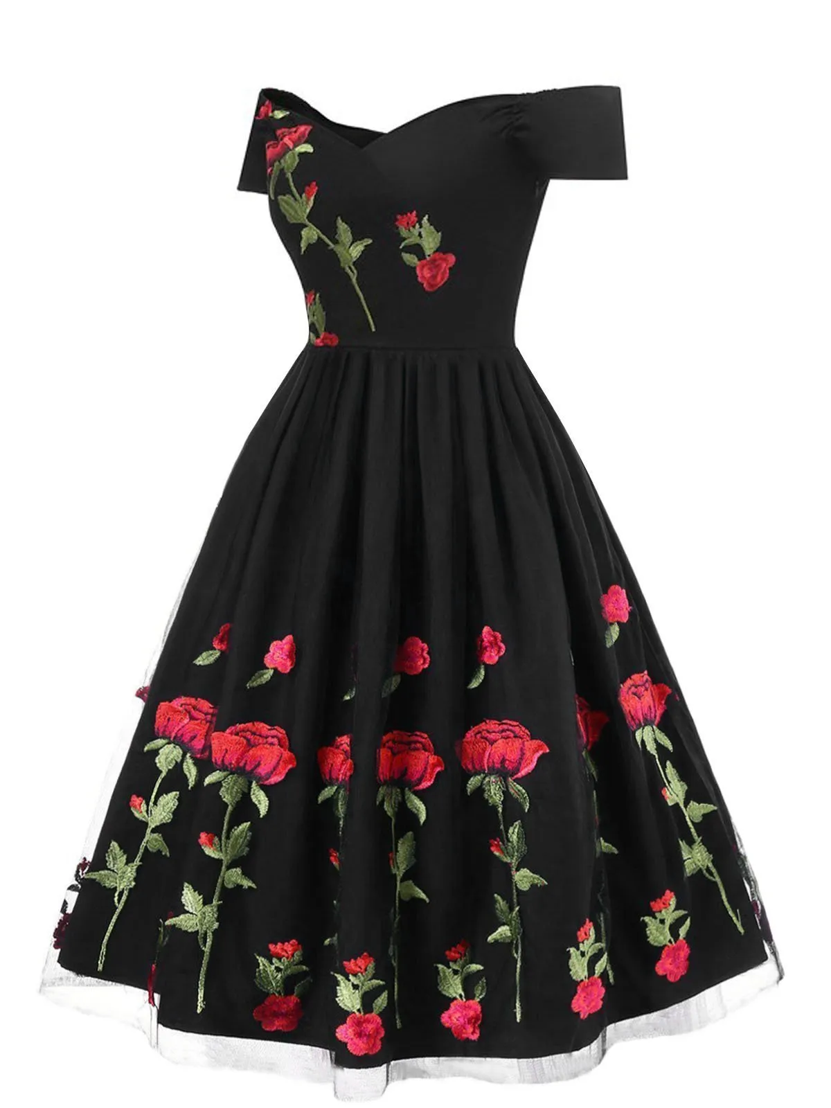 1950s Rose Embroidery Wedding Dress