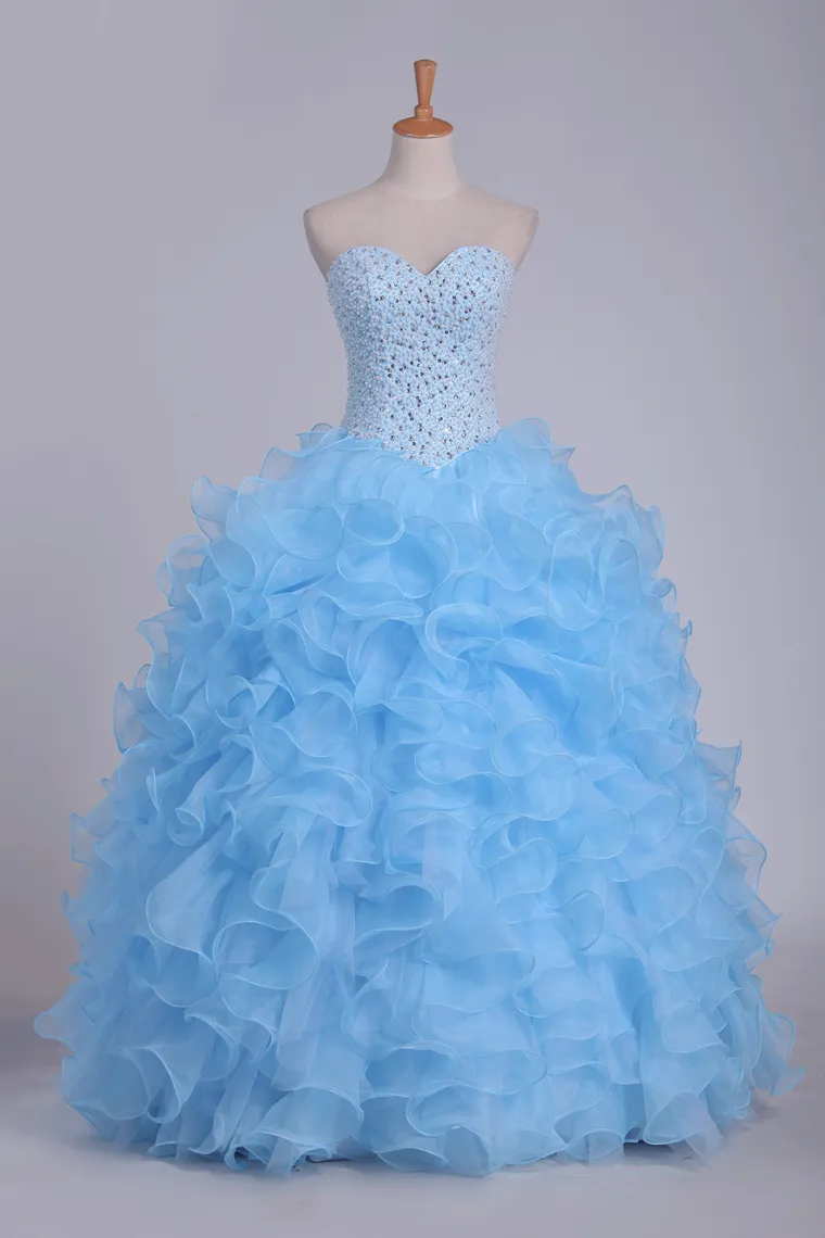 2024 Ball Gown Quinceanera Dresses Sweetheart Beaded Bodice Organza