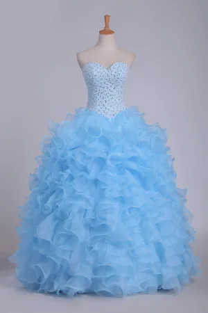 2024 Ball Gown Quinceanera Dresses Sweetheart Beaded Bodice Organza