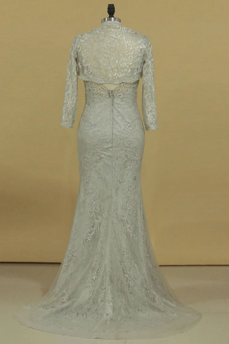 2024 Evening Dresses Column/Sheath V Neck Beaded Bodice Tulle & Lace