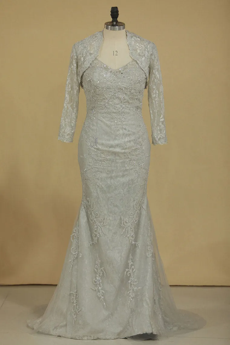 2024 Evening Dresses Column/Sheath V Neck Beaded Bodice Tulle & Lace