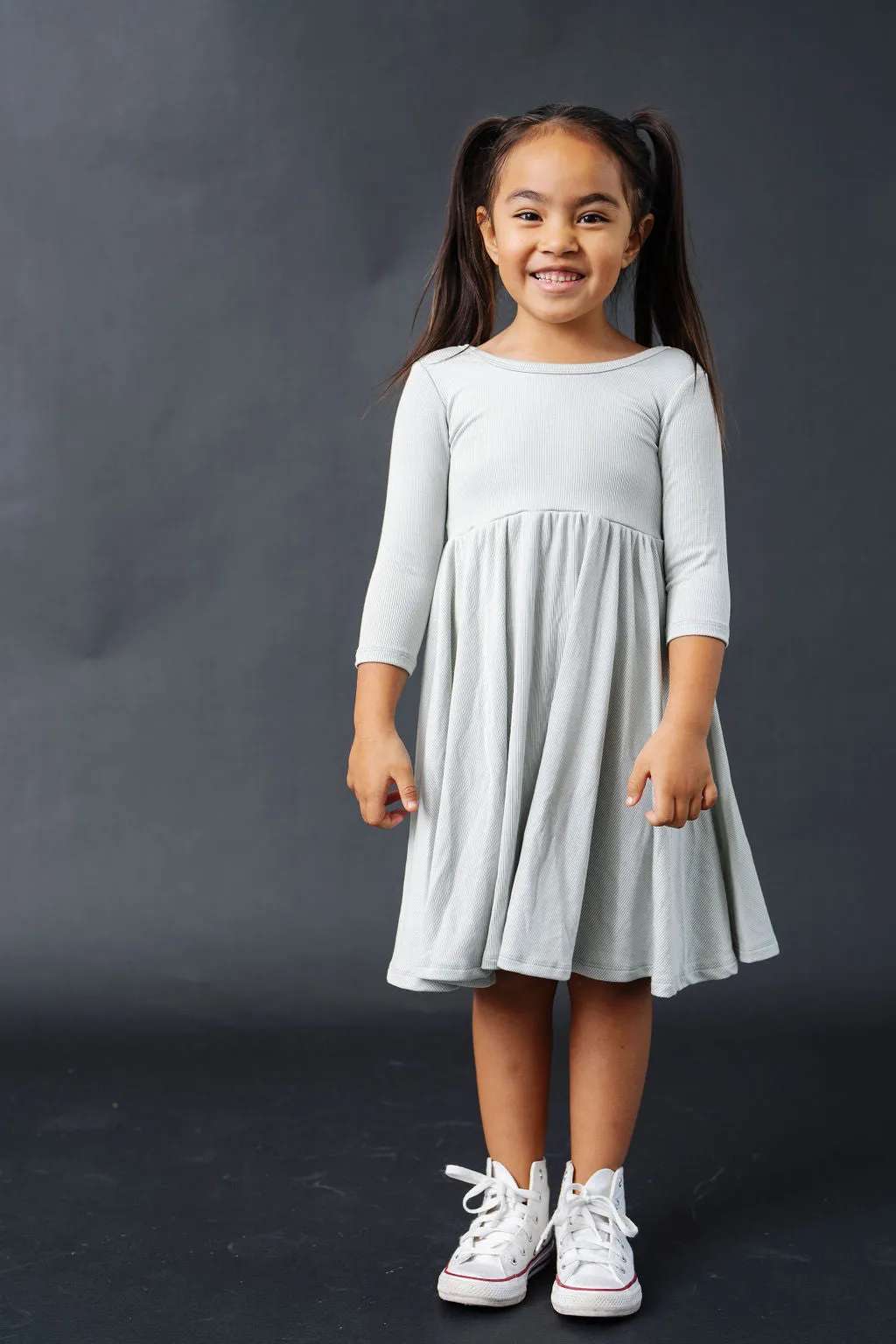3/4 sleeve swing dress - blue fog