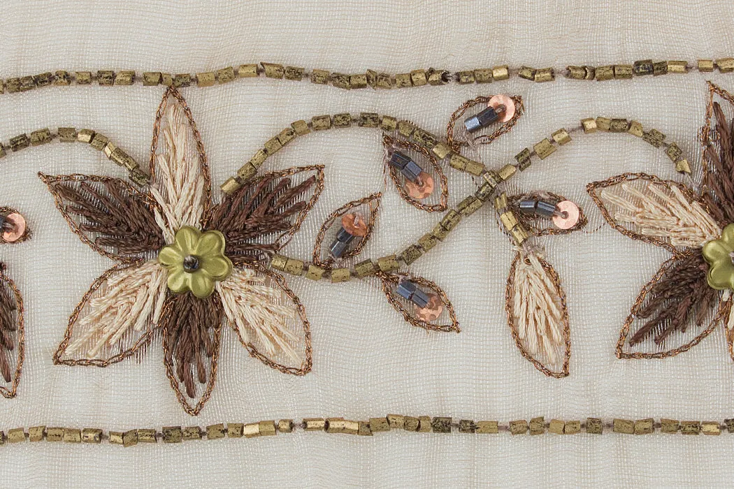 4 1/2" Elegant Bronzed Champagne Beaded & Sequined Silk Trim