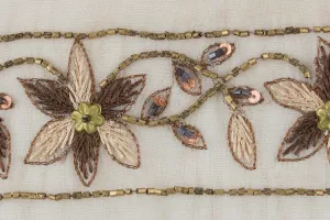 4 1/2" Elegant Bronzed Champagne Beaded & Sequined Silk Trim