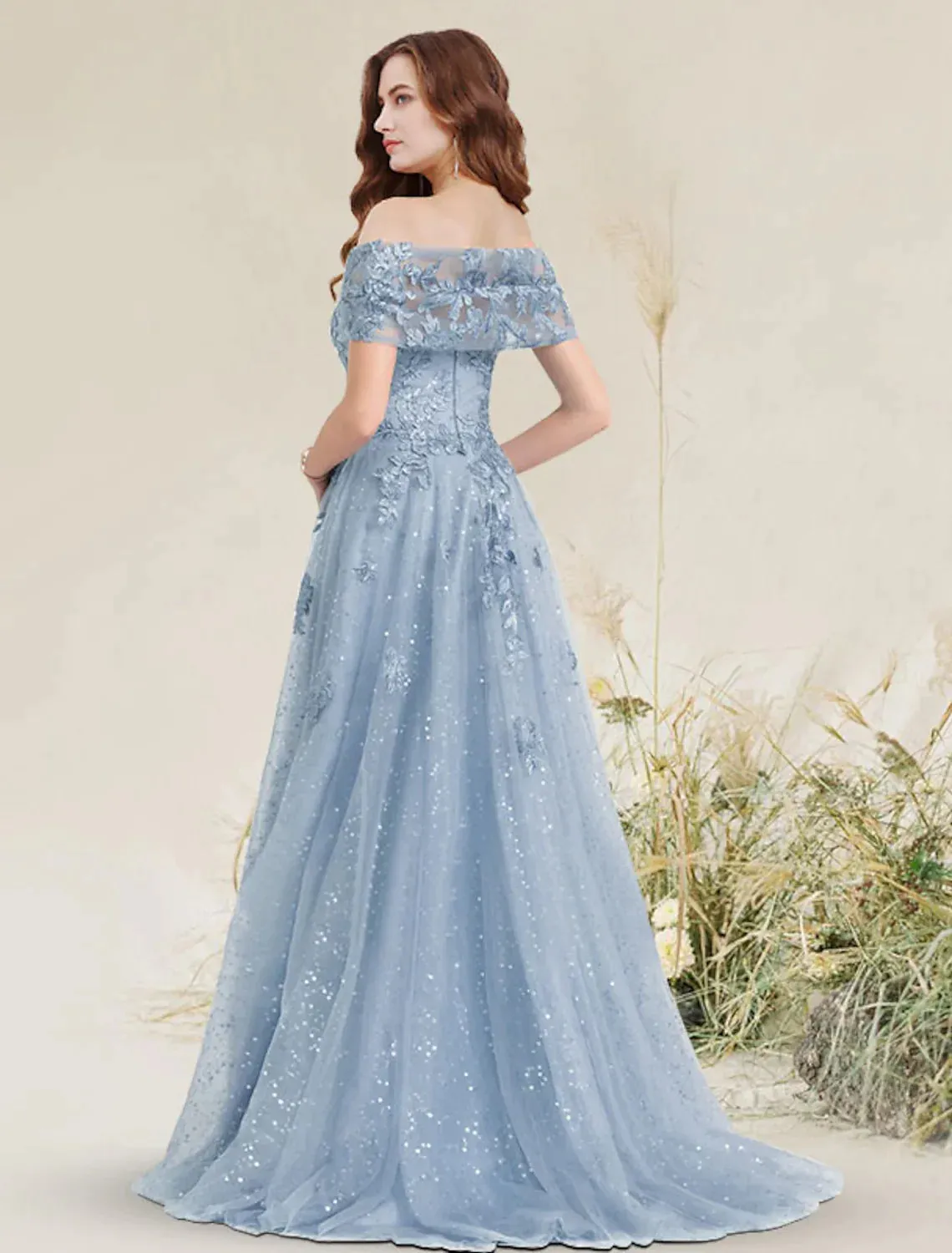 A-Line Prom Dresses Elegant Dress Wedding Guest Sleeveless Off Shoulder Lace with Pleats