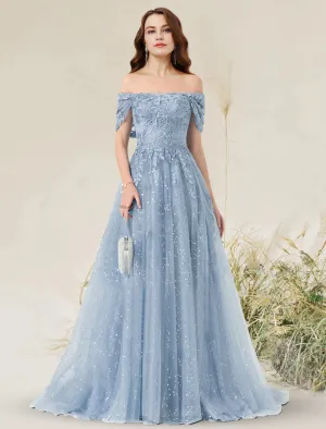 A-Line Prom Dresses Elegant Dress Wedding Guest Sleeveless Off Shoulder Lace with Pleats