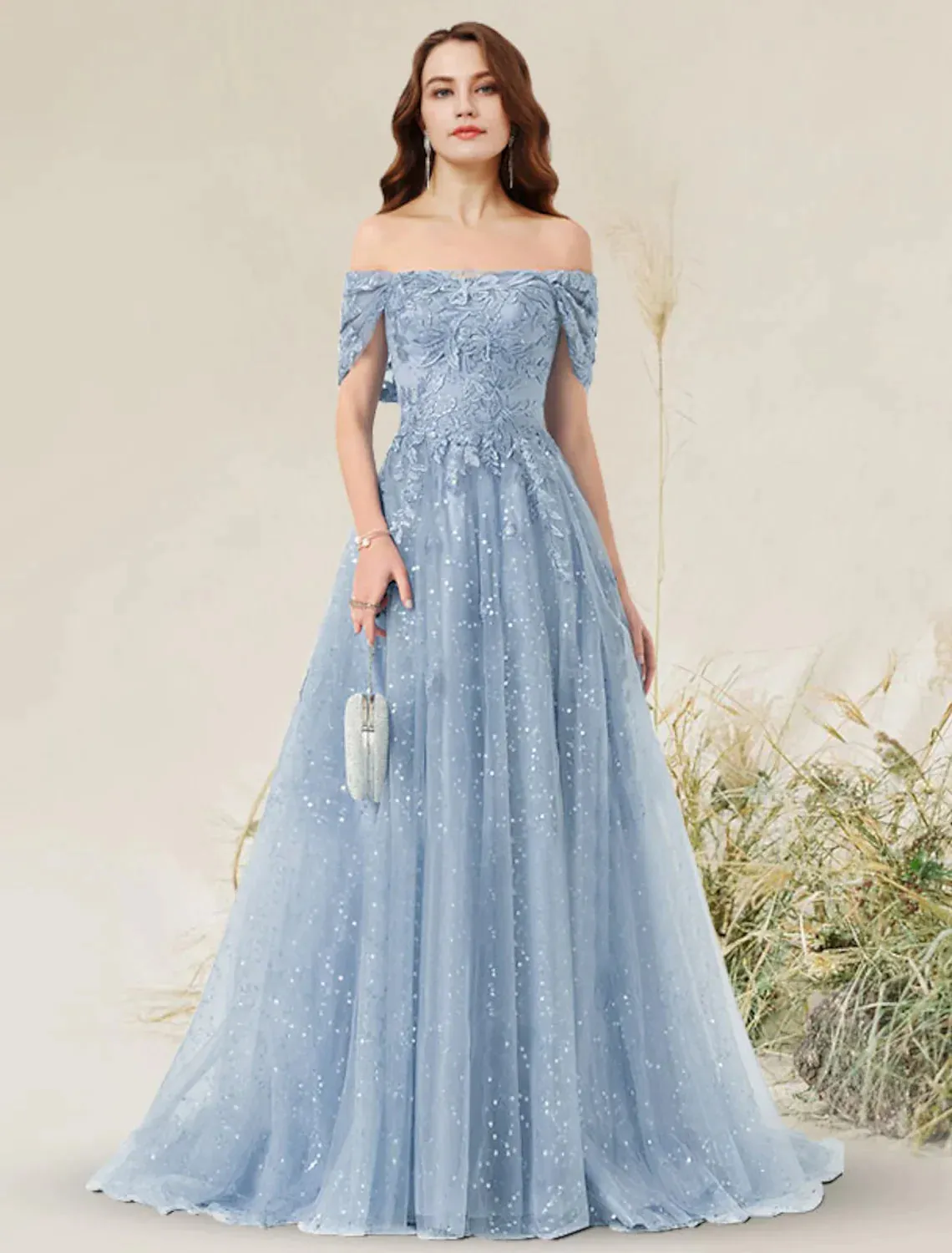 A-Line Prom Dresses Elegant Dress Wedding Guest Sleeveless Off Shoulder Lace with Pleats