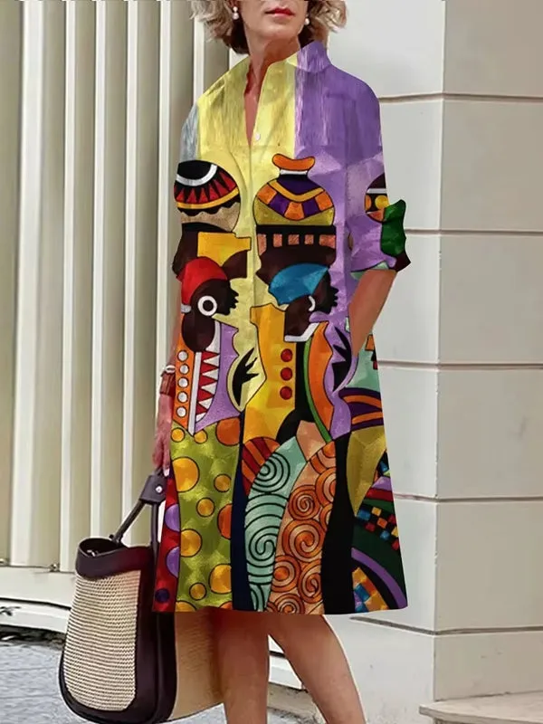 Abstract Print Women's Shirt Dresses