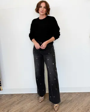 Alivia High Rise Denim with Crystal Embelishement