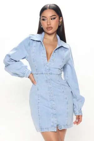 Always Down Denim Mini Dress - Light Wash