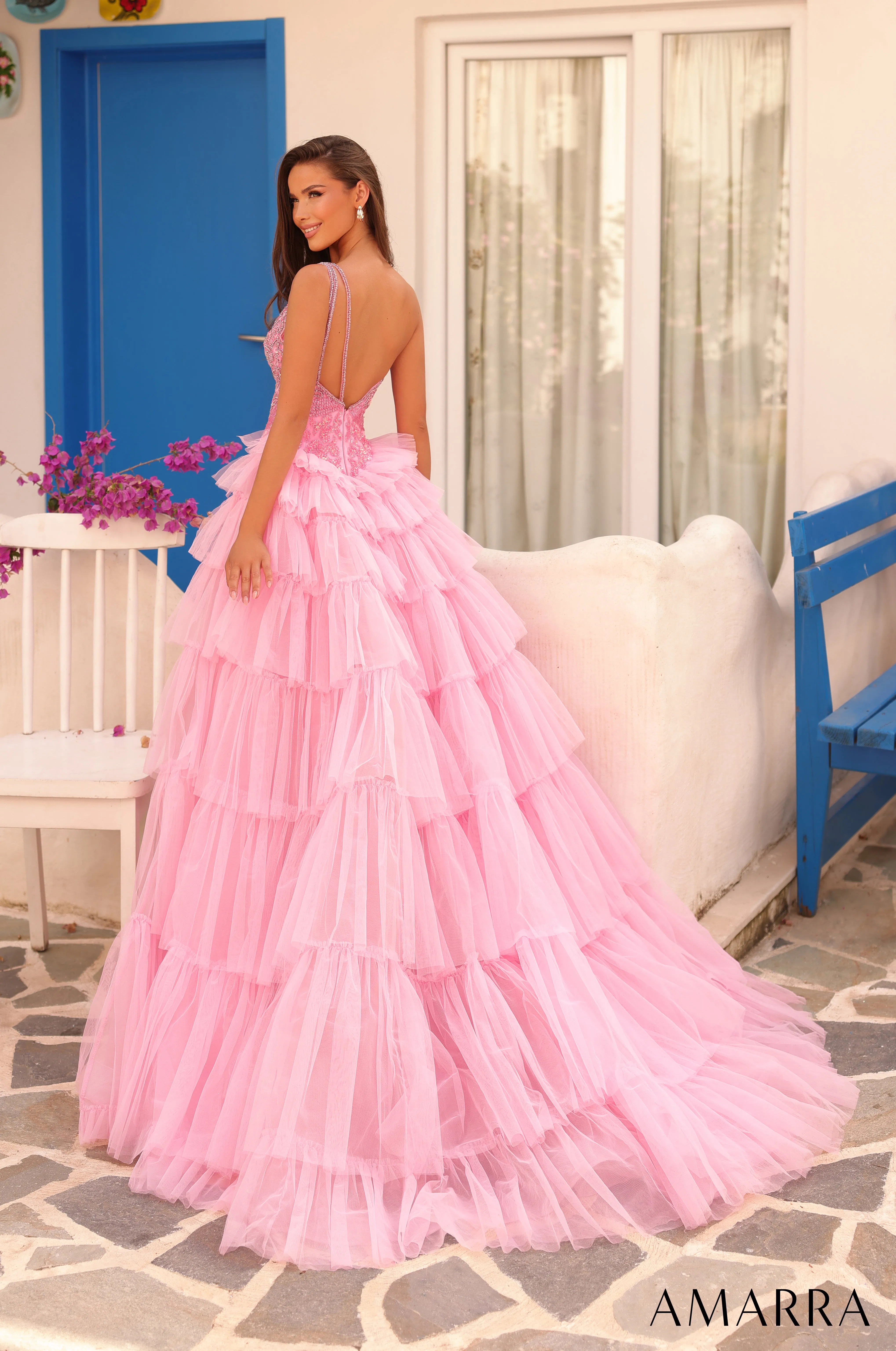 Amarra 88147 Beaded One Shoulder Pageant Dress Tier Overskirt Formal Gown Crystal Formal