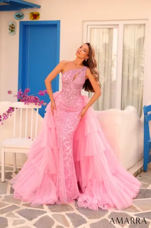 Amarra 88147 Beaded One Shoulder Pageant Dress Tier Overskirt Formal Gown Crystal Formal