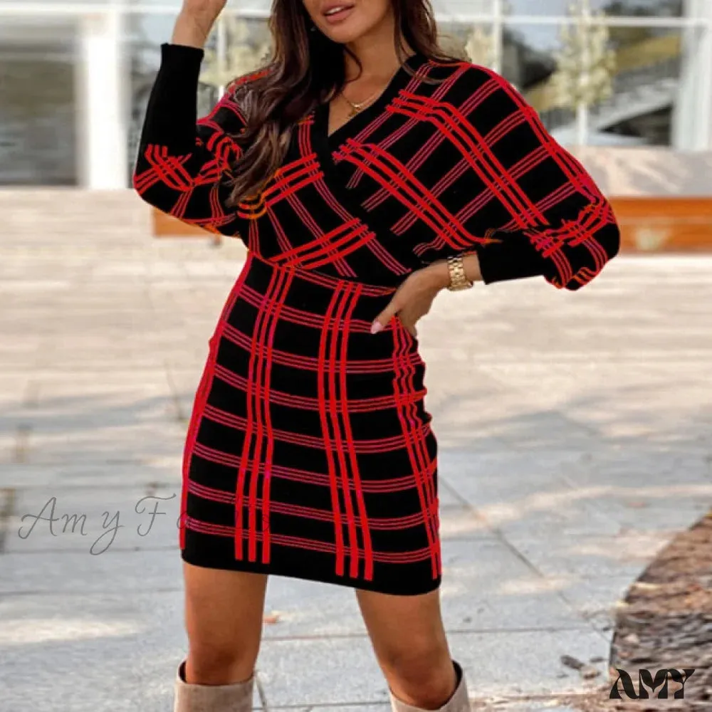 Amy Fashion - Elegant V Neck Lace Patchwork Ladies Dresses