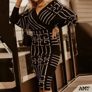 Amy Fashion - Elegant V Neck Lace Patchwork Ladies Dresses
