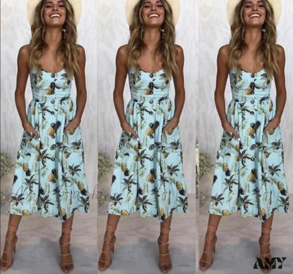 Amy Fashion - Midi Button Backless Polka Dot Striped Dress