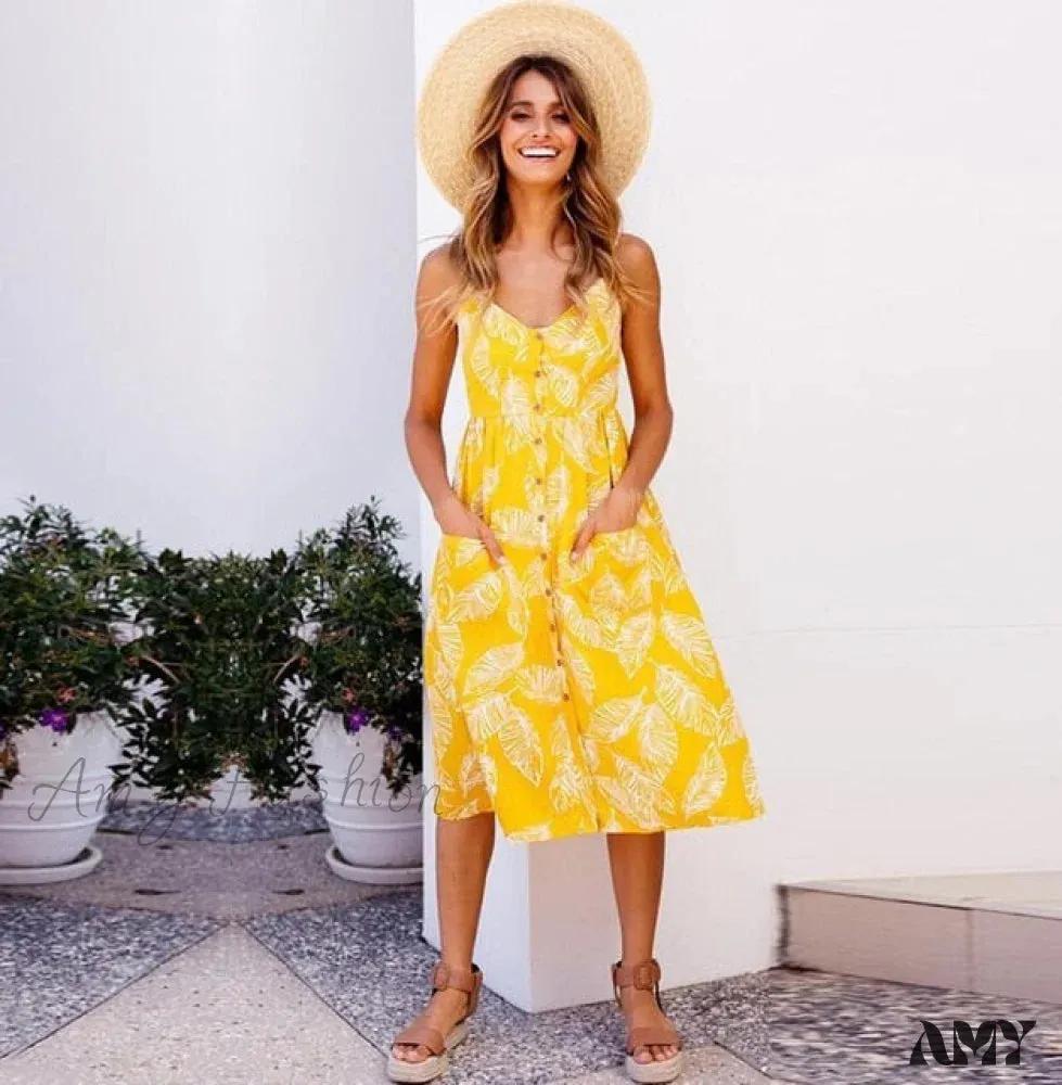 Amy Fashion - Midi Button Backless Polka Dot Striped Dress