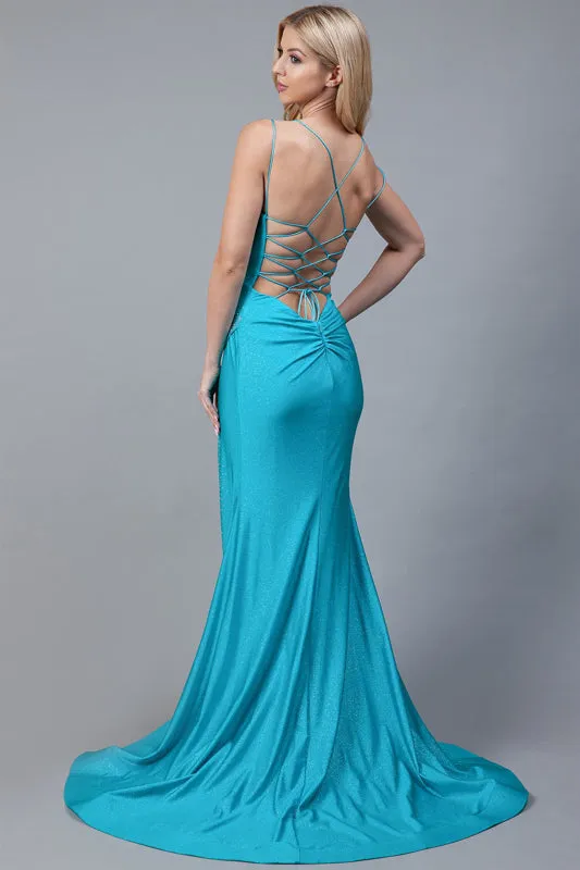 Beaded Embellishment Glitter Prom Gown AC399