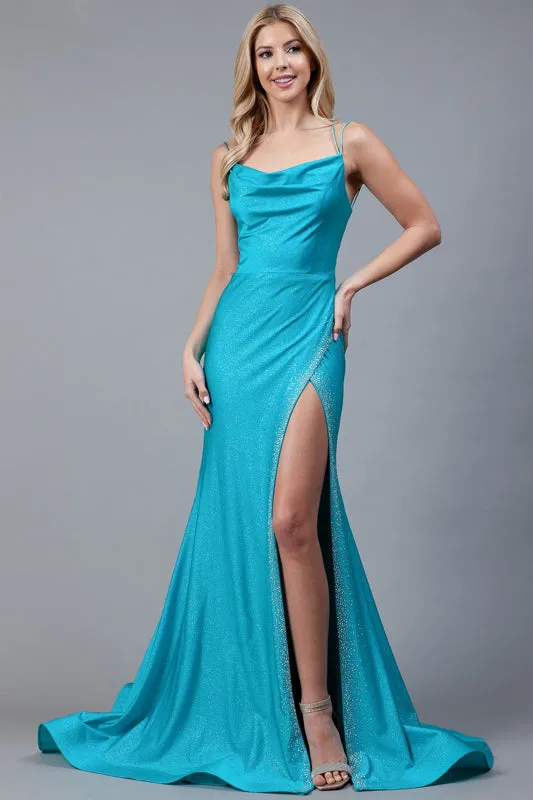 Beaded Embellishment Glitter Prom Gown AC399