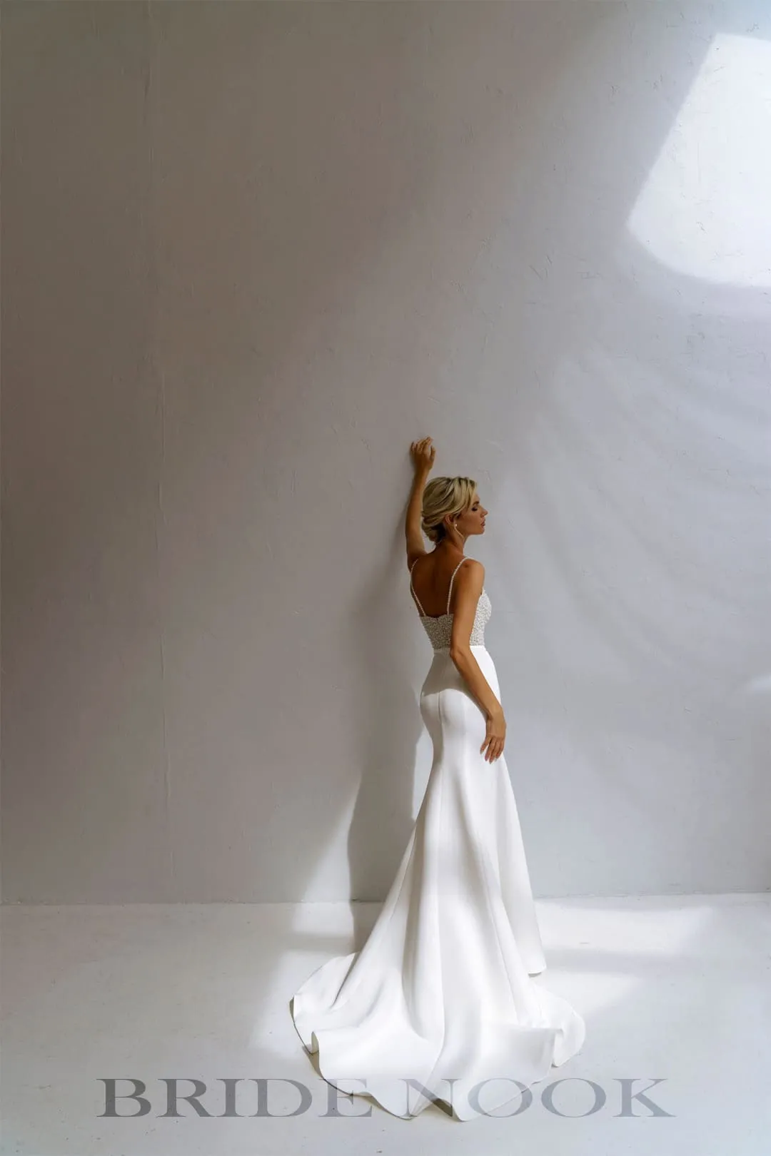 Beaded Pearl Sheath Mermaid Wedding Dress Spaghetti Straps