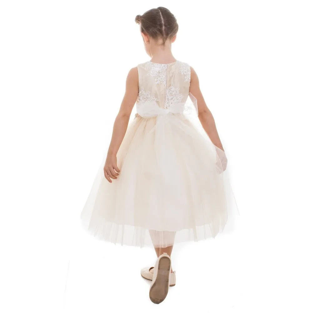 Big Girls Champagne Beaded Applique Junior Bridesmaid Dress 8-12