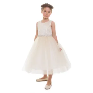 Big Girls Champagne Beaded Applique Junior Bridesmaid Dress 8-12